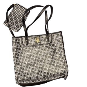 Tommy Hilfiger Black & White Signature Tote Bag + Wallet Set | Everyday Purse